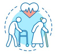 Geriatrics concept icon. Assisted living, nursing home idea thin line illustration. Geriatric medicine vector isolated outline drawing. Elderly healthcare. Disability, disease therapy. Editable stroke